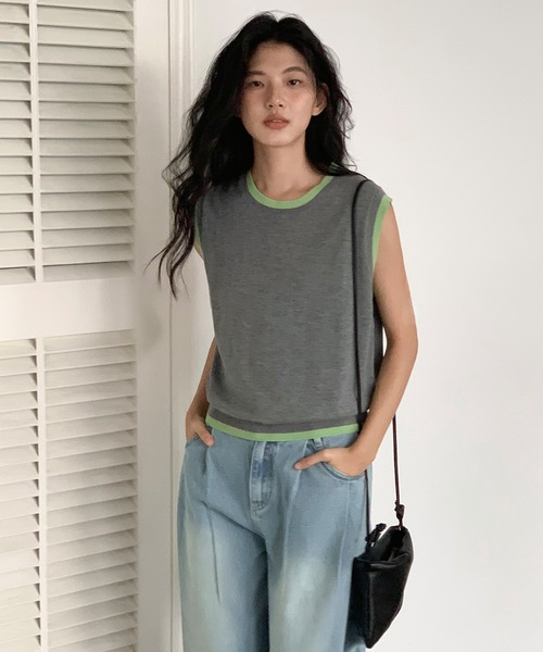 c.u.l(シーユーエル)の「バイカラーニットタンクトップ EM25s044【EIGHTHMONTH】(Tシャツ/カットソー・レディース・グレー・S/M/L)」の7枚目の写真
