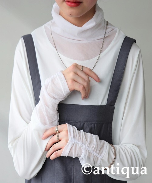 antiqua(アンティカ)の「シアーポイントギャザートップス(Tシャツ/カットソー・レディース・ブラック/ホワイト・ONESIZE)」の2枚目の写真