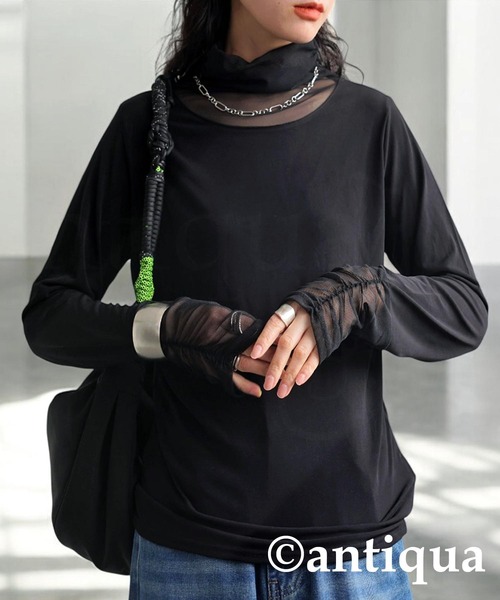antiqua(アンティカ)の「シアーポイントギャザートップス(Tシャツ/カットソー・レディース・ブラック/ホワイト・ONESIZE)」の7枚目の写真
