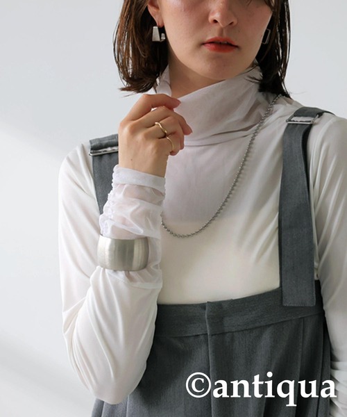 antiqua(アンティカ)の「シアーポイントギャザートップス(Tシャツ/カットソー・レディース・ブラック/ホワイト・ONESIZE)」の4枚目の写真