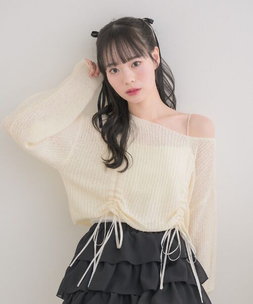 ems excite（エムズエキサイト）の「ドロストスカシ編みNTPO（ニット/セーター・レディース・ピンク/イエロー/ナチュラル・FREE）」の6枚目の写真