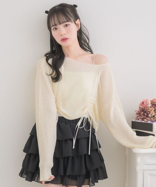 ems excite（エムズエキサイト）の「ドロストスカシ編みNTPO（ニット/セーター・レディース・ピンク/イエロー/ナチュラル・FREE）」の11枚目の写真