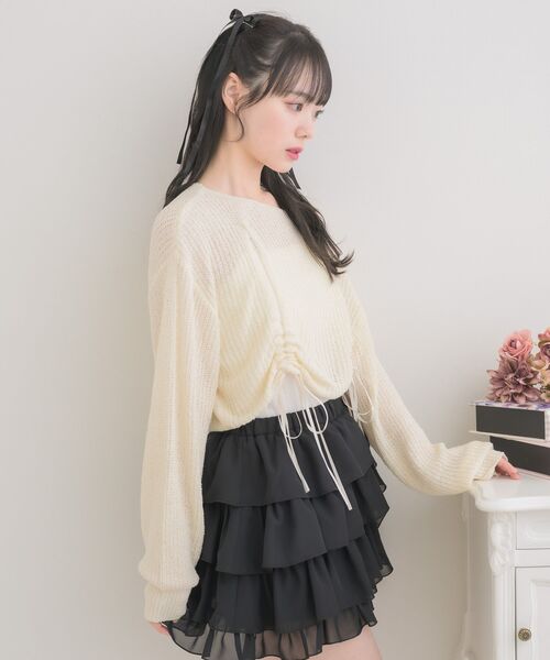 ems excite（エムズエキサイト）の「ドロストスカシ編みNTPO（ニット/セーター・レディース・ピンク/イエロー/ナチュラル・FREE）」の12枚目の写真