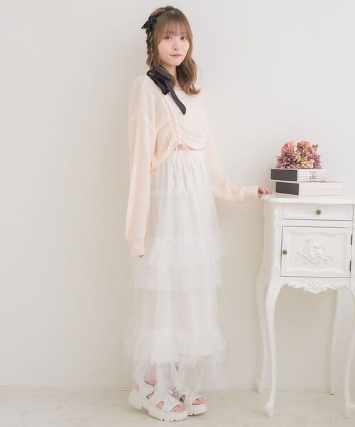 ems excite（エムズエキサイト）の「ドロストスカシ編みNTPO（ニット/セーター・レディース・ピンク/イエロー/ナチュラル・FREE）」の18枚目の写真