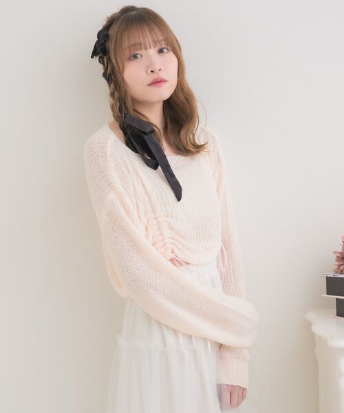 ems excite（エムズエキサイト）の「ドロストスカシ編みNTPO（ニット/セーター・レディース・ピンク/イエロー/ナチュラル・FREE）」の22枚目の写真