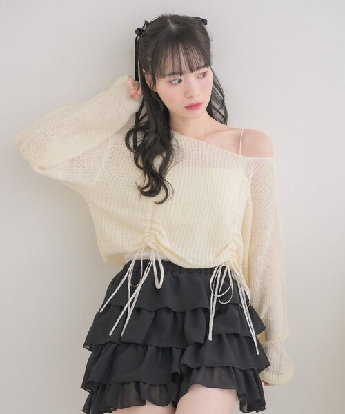 ems excite（エムズエキサイト）の「ドロストスカシ編みNTPO（ニット/セーター・レディース・ピンク/イエロー/ナチュラル・FREE）」の4枚目の写真