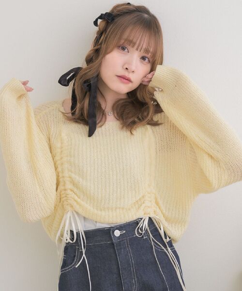 ems excite（エムズエキサイト）の「ドロストスカシ編みNTPO（ニット/セーター・レディース・ピンク/イエロー/ナチュラル・FREE）」の5枚目の写真