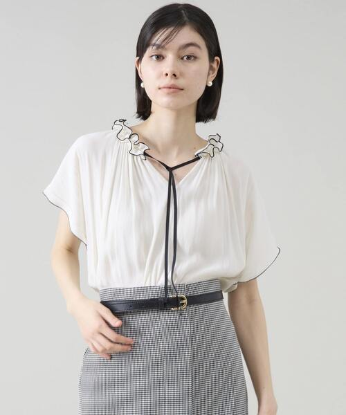 Tiara（ティアラ）の「バイカラーメローブラウス（シャツ/ブラウス・レディース・ホワイト/ブラック/イエロー/ピンク・FREE）」の5枚目の写真