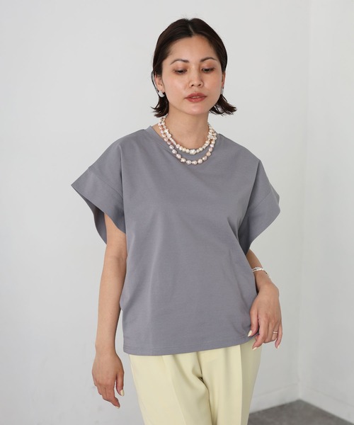tシャツ 胸タック入りフレンチスリーブトップス レディース セール】肩タックフレンチスリーブトップス（Tシャツ/カットソー