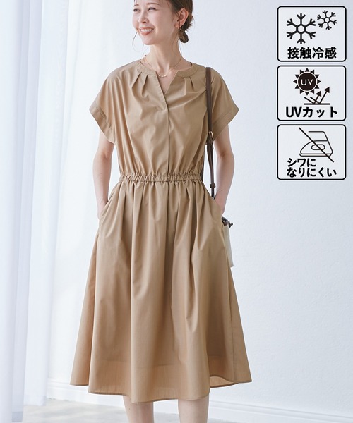 もんROPE PICNIC スキッパーシャツワンピース ネイビー ROPE' PICNIC シャツワンピース 「UVカット・接触冷感・イージー
