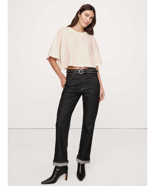 Banana Republic(バナナリパブリック)の「オーバーサイズ ライトウェイトコットン クロップドtシャツ(Tシャツ/カットソー・レディース・ブラック/マルチ/ライトベージュ・S/L/M/XS)」の4枚目の写真