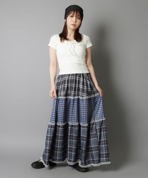 SPINNS（スピンズ）の「ロングスカート/つぎはぎチェック/NEO森ガール（スカート・レディース・ブラック・ONESIZE）」の7枚目の写真