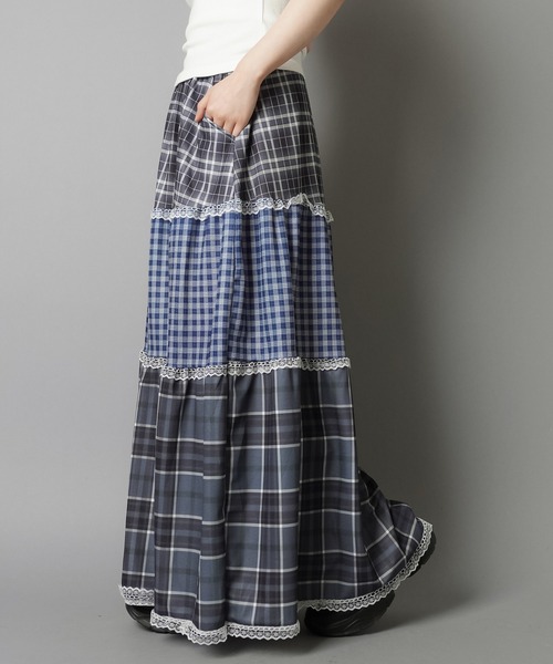 SPINNS（スピンズ）の「ロングスカート/つぎはぎチェック/NEO森ガール（スカート・レディース・ブラック・ONESIZE）」の4枚目の写真