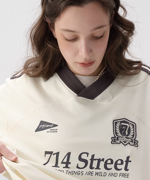 ゲームシャツライクTシャツ バイカラーネック ストリート