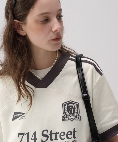 ゲームシャツライクTシャツ バイカラーネック ストリート