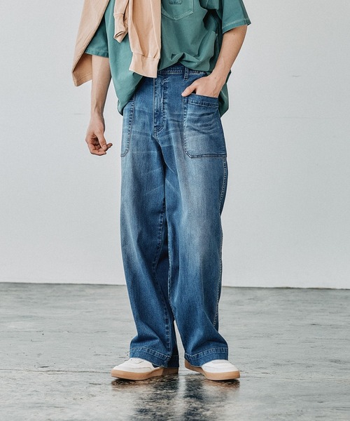 BAYFLOW(ベイフロー)の「【接触冷感・ストレッチ】クールタッチワイドセーラーデニムパンツ(デニムパンツ・メンズ・ダークブルー/ライトブルー・MEDIUM/LARGE)」の2枚目の写真