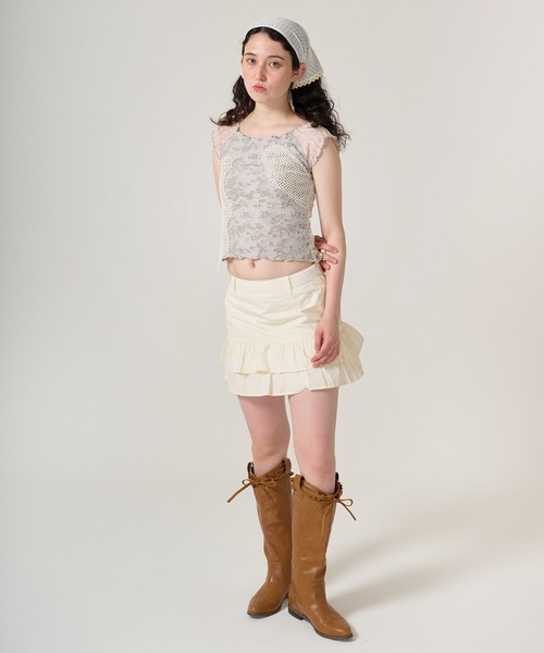 TINA:JOJUN(ティーナジョジュン)の「異素材ドッキング フレンチトップス TINA:JOJUN(Tシャツ/カットソー・レディース・ピンク/カーキ・M)」の7枚目の写真