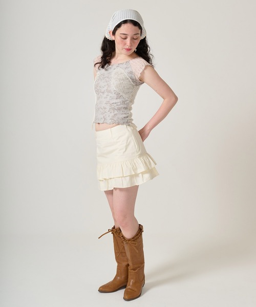TINA:JOJUN(ティーナジョジュン)の「異素材ドッキング フレンチトップス TINA:JOJUN(Tシャツ/カットソー・レディース・ピンク/カーキ・M)」の8枚目の写真