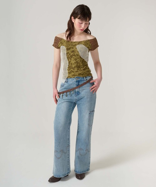 TINA:JOJUN(ティーナジョジュン)の「異素材ドッキング フレンチトップス TINA:JOJUN(Tシャツ/カットソー・レディース・ピンク/カーキ・M)」の13枚目の写真