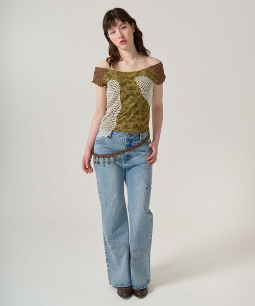 TINA:JOJUN(ティーナジョジュン)の「異素材ドッキング フレンチトップス TINA:JOJUN(Tシャツ/カットソー・レディース・ピンク/カーキ・M)」の14枚目の写真