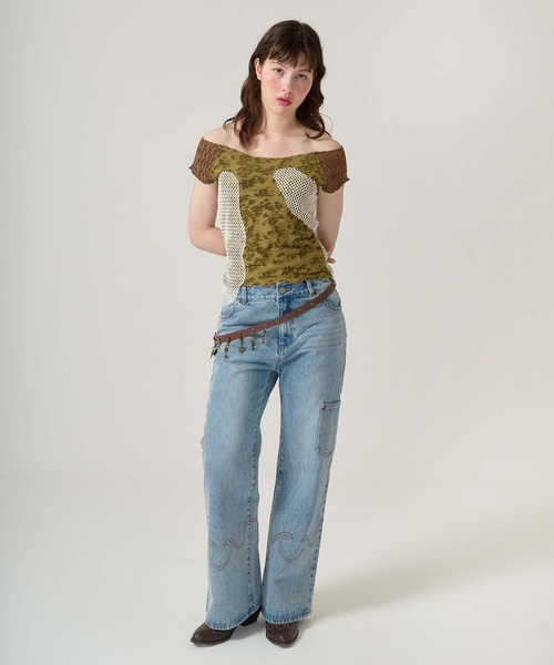 TINA:JOJUN(ティーナジョジュン)の「異素材ドッキング フレンチトップス TINA:JOJUN(Tシャツ/カットソー・レディース・ピンク/カーキ・M)」の15枚目の写真