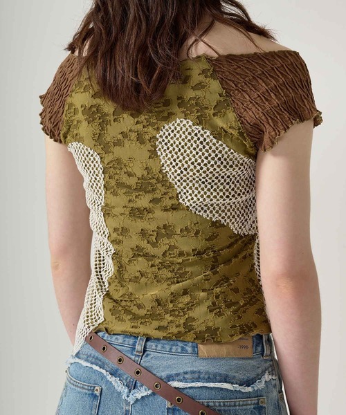 TINA:JOJUN(ティーナジョジュン)の「異素材ドッキング フレンチトップス TINA:JOJUN(Tシャツ/カットソー・レディース・ピンク/カーキ・M)」の19枚目の写真