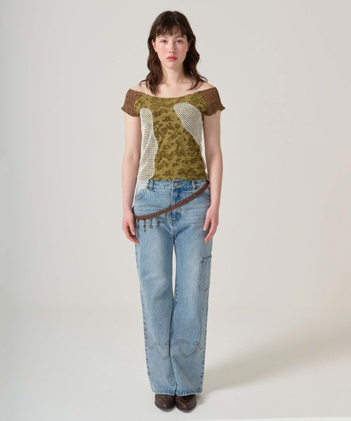 TINA:JOJUN(ティーナジョジュン)の「異素材ドッキング フレンチトップス TINA:JOJUN(Tシャツ/カットソー・レディース・ピンク/カーキ・M)」の20枚目の写真