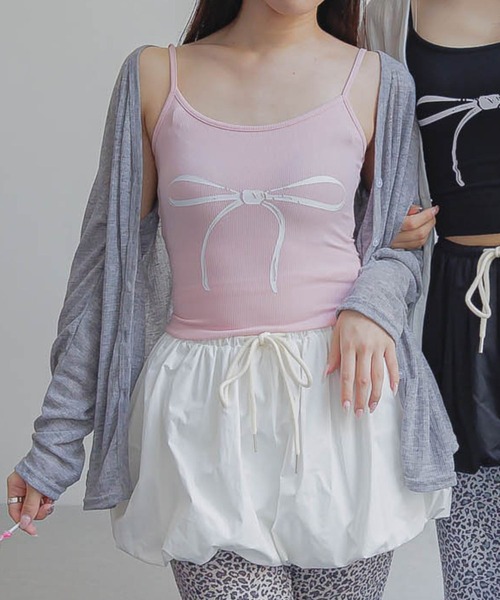 3.3 Field Trip （3.3フィールドトリップ）の「3.3 Field Trip／リボンプリントキャミ（キャミソール・レディース・ホワイト/ブラック/ピンク・FREE）」の3枚目の写真