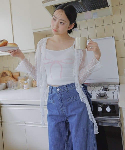 3.3 Field Trip （3.3フィールドトリップ）の「3.3 Field Trip／リボンプリントキャミ（キャミソール・レディース・ホワイト/ブラック/ピンク・FREE）」の8枚目の写真