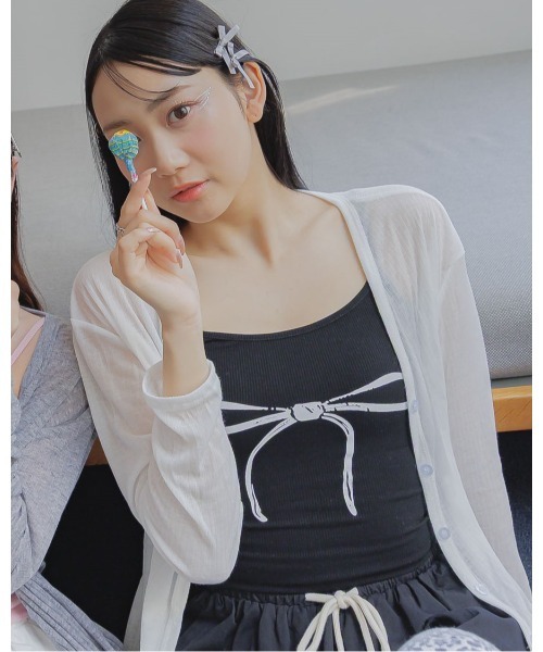 3.3 Field Trip （3.3フィールドトリップ）の「3.3 Field Trip／リボンプリントキャミ（キャミソール・レディース・ホワイト/ブラック/ピンク・FREE）」の15枚目の写真