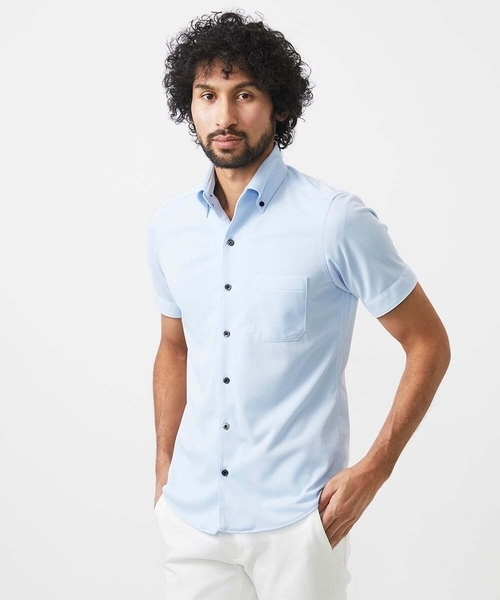 MICHEL KLEIN HOMME (ミッシェルクランオム)の「イージーケアドレス半袖シャツ(シャツ/ブラウス・メンズ・ホワイト/ライトブルー/ネイビー・MEDIUM/LARGE/X-LARGE)」の4枚目の写真