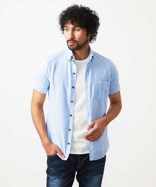 MICHEL KLEIN HOMME (ミッシェルクランオム)の「イージーケアドレス半袖シャツ(シャツ/ブラウス・メンズ・ホワイト/ライトブルー/ネイビー・MEDIUM/LARGE/X-LARGE)」の8枚目の写真