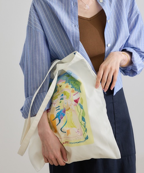 ROPE'（ロペ）の「【Kei Nagayama for ROPE'】イラスト入りトートバッグ【A4対応】（トートバッグ・レディース・ホワイト/ブラック・FREE）」の7枚目の写真
