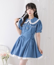 丸襟デニムフレアワンピース【大きいサイズ有り】
