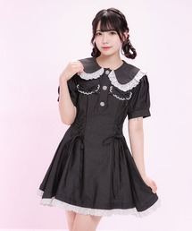 丸襟デニムフレアワンピース【大きいサイズ有り】