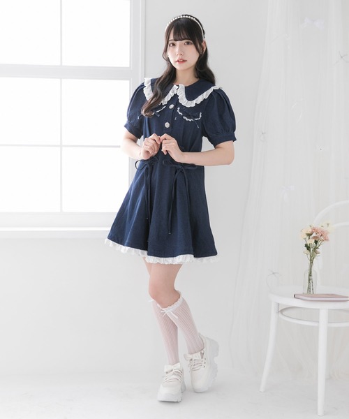 DearMyLoveRose(ディアマイラブローズ)の「丸襟デニムフレアワンピース【大きいサイズ有り】(ワンピース・レディース・インディゴブルー/ブラック/ライトブルー・LARGE/LL/3L/MEDIUM)」の14枚目の写真