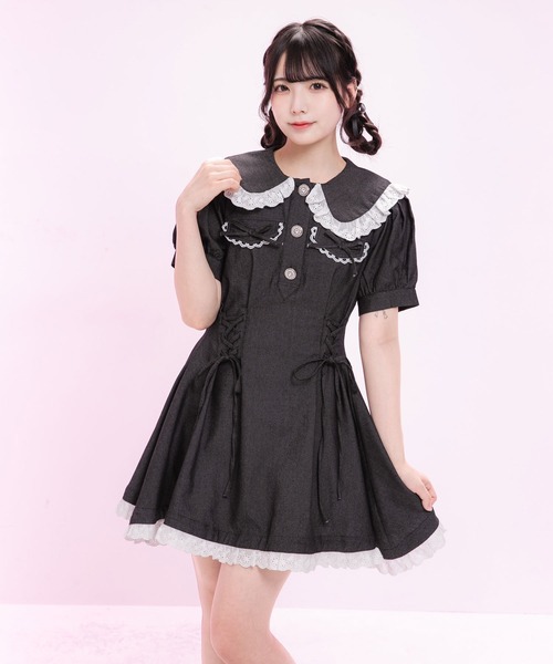 DearMyLoveRose(ディアマイラブローズ)の「丸襟デニムフレアワンピース【大きいサイズ有り】(ワンピース・レディース・インディゴブルー/ブラック/ライトブルー・LARGE/LL/3L/MEDIUM)」の17枚目の写真