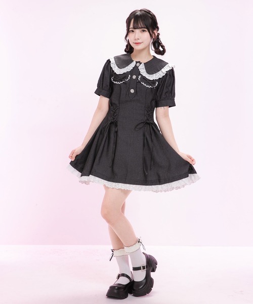 DearMyLoveRose(ディアマイラブローズ)の「丸襟デニムフレアワンピース【大きいサイズ有り】(ワンピース・レディース・インディゴブルー/ブラック/ライトブルー・LARGE/LL/3L/MEDIUM)」の18枚目の写真