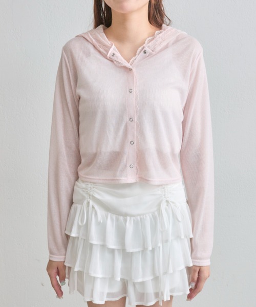 OLIVE des OLIVE（オリーブデオリーブ）の「【夏まで着れる◎/着痩せ】レースパーカー（パーカー・レディース・オフホワイト/ピンク/ブラック・FREE）」の5枚目の写真