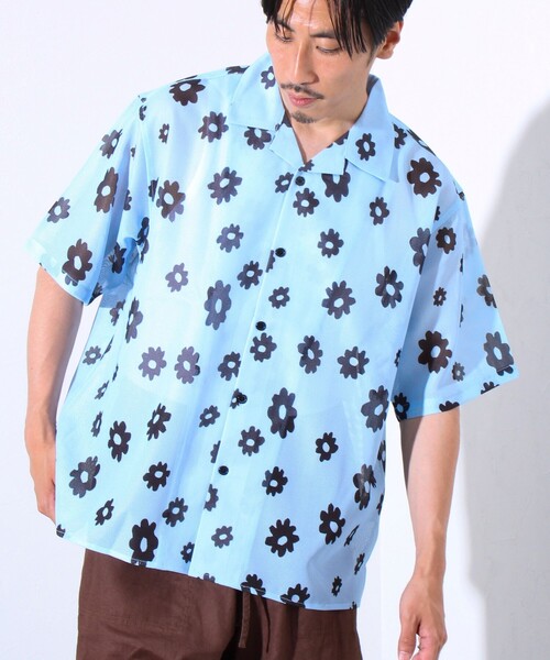 GLOSTER（グロスター）の「【GLOSTER/グロスター】フラワーメッシュシャツ ショートスリーブ オープンカラー 開襟シャツ（シャツ/ブラウス・メンズ・ブラック系その他/ブルー系その他/イエロー系その他・S/M/L）」の2枚目の写真