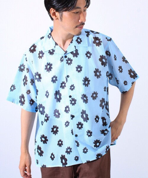 GLOSTER（グロスター）の「【GLOSTER/グロスター】フラワーメッシュシャツ ショートスリーブ オープンカラー 開襟シャツ（シャツ/ブラウス・メンズ・ブラック系その他/ブルー系その他/イエロー系その他・S/M/L）」の8枚目の写真