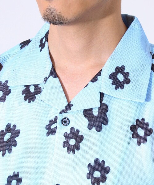 GLOSTER（グロスター）の「【GLOSTER/グロスター】フラワーメッシュシャツ ショートスリーブ オープンカラー 開襟シャツ（シャツ/ブラウス・メンズ・ブラック系その他/ブルー系その他/イエロー系その他・S/M/L）」の7枚目の写真