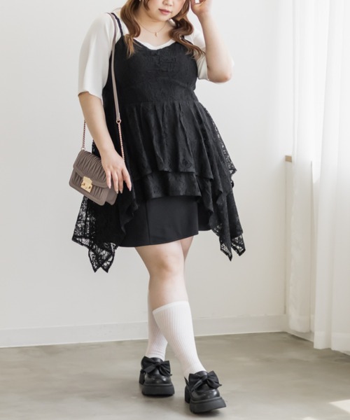 CLETTE(クレット)の「イレヘムレースキャミソール(キャミソール・レディース・アイボリー/ブラック・LL/3L/4L)」の1枚目の写真