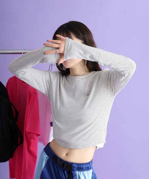 NERDY（ノルディ）の「ストライプ長袖Tシャツ（Tシャツ/カットソー・レディース・ブラック/ホワイト/ピンク・M/SS/S）」の2枚目の写真