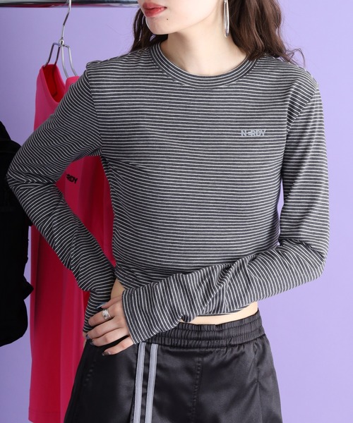 NERDY（ノルディ）の「ストライプ長袖Tシャツ（Tシャツ/カットソー・レディース・ブラック/ホワイト/ピンク・M/SS/S）」の14枚目の写真