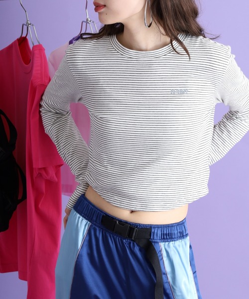 NERDY（ノルディ）の「ストライプ長袖Tシャツ（Tシャツ/カットソー・レディース・ブラック/ホワイト/ピンク・M/SS/S）」の8枚目の写真