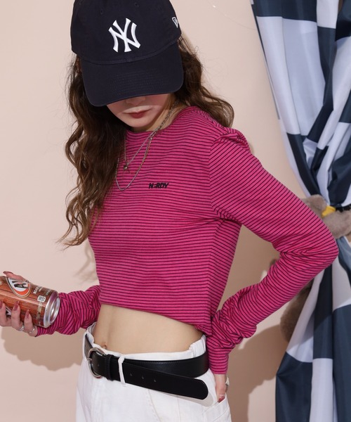 NERDY（ノルディ）の「ストライプ長袖Tシャツ（Tシャツ/カットソー・レディース・ブラック/ホワイト/ピンク・M/SS/S）」の22枚目の写真