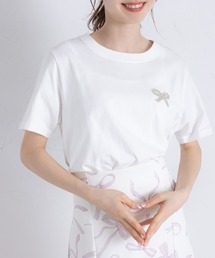 リボンビジュー付きTシャツ