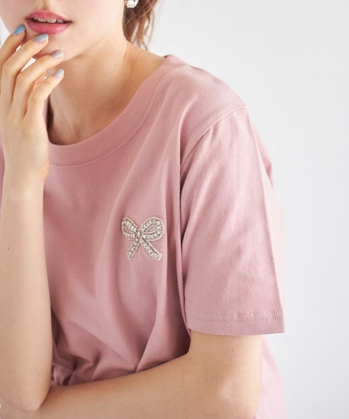 tocco closet(トッコ クローゼット)の「リボンビジュー付きTシャツ(Tシャツ/カットソー・レディース・ピンク/オフホワイト/チャコールグレー・M)」の11枚目の写真