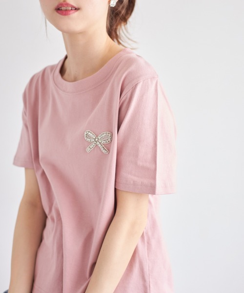 tocco closet(トッコ クローゼット)の「リボンビジュー付きTシャツ(Tシャツ/カットソー・レディース・ピンク/オフホワイト/チャコールグレー・M)」の9枚目の写真